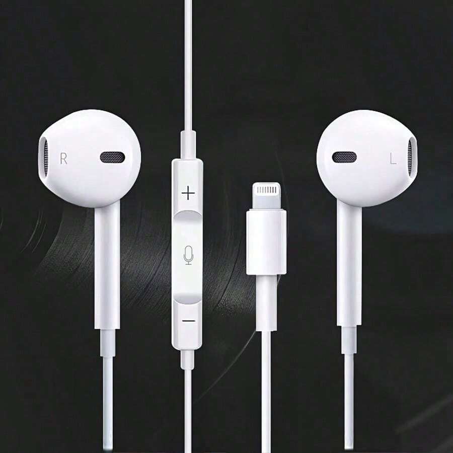 Lightning Wired EarPods Earphones With Remote & Mic, Compatible With IPhone 14/13/12/11/XR/XS/X/8/7/SE/Pro/Pro Max, Supports Hands-Free Calling, Track Control And Built-In Microphone - White - View 1