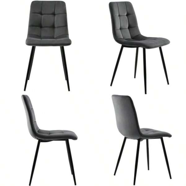 Esszimmerstuhl (4 St), Dunkelgrau,4er-Set Polsterstuhl Design Stuhl Mit Rückenlehne,Sitzfläche Aus Samt Gestell Aus Metall