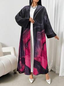 Women's Fashionable Everyday Printed Long Sleeve Arabic Robe, Suitable For Vacation, Summer Holiday, Beach, New Year, Valentine's Day