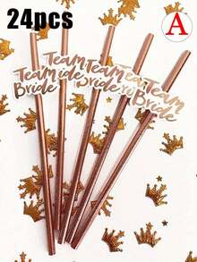 12pcs Rose Gold Foil Paper Straws - Suitable For Bachelorette Party, Wedding Party, Kitchen, Kitchen Supplies, Christmas Gift, Tableware, Birthday Party, Wedding, Gender Reveal Party, Bridal Shower Decor, Party Supplies, School Supplies, Halloween, College Essentials, Kitchen Accessories - Multicolor - View 13