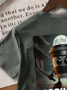 男童卡通字母印花圆领短袖休闲T恤 - 深灰色 - 查看 6