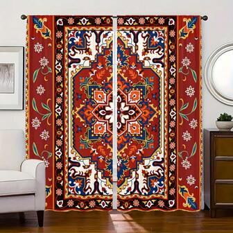 2 st. marockanska mönstrade gardiner i boho-stil, digitaltryckta, livfulla märkenmönster, transparenta fickgardiner med stångmönster för vardagsrum, sovrum, arbetsrum, heminredning, nordisk, lyxig stil, ramadan-dekoration, polyestermaterial, lämplig för vardagsrum, prinsessrum, matsal, sovrum, kök, badrum