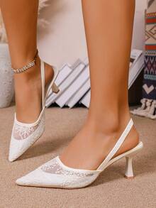 Women's Pointed Toe Kitten Heel Slip-On Sandals - White - View 4