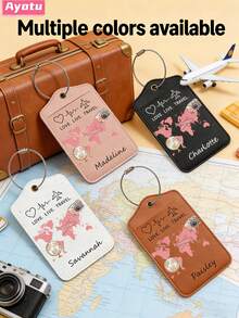 Ayotu Customized Airplane Map Camera Pattern Luggage Tag (Can Be Customized With Name And Text), Travel Cruise Luggage Label, Backpack, Handbag And Schoolbag Label, Personalized Card Holder, Business ID Travel Tag, Essential For Group Travel, Activities And Company Trips, Creative Valentine's Day, Birthday And Holiday Gift ,Holiday Essential, Id Card - Multicolor - View 2