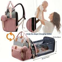 1pc Fashion Mummy Bag, Multi-Function Diaper Bag With Baby Bed Straps, Large Capacity - Multicolor - View 2