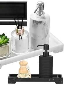 1pc Striped Design Silicone Sink Protector Mat - Perfect For Storing Soap, Shampoo, Perfume, Fashionable Bathroom Organizer Box, Cosmetics And Accessories, Soap Dish | Stylish Vanity Accessory | Textured Surface, Anti-Slip Bathroom Kitchen Storage Tray, Toothbrush Holder, Soap Dispenser, Faucet Drying Rack - Durable Waterproof Storage Mat, Bathroom Tray. - Black - View 3