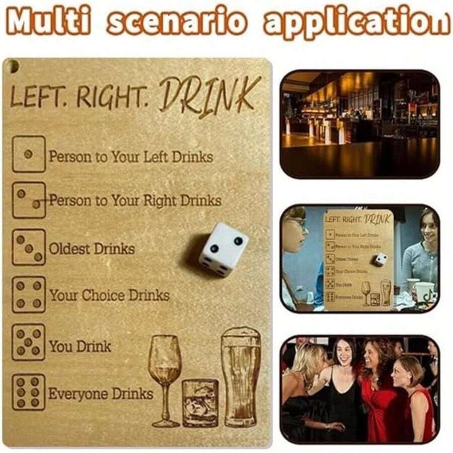 1 tavă de joc cu zaruri din lemn - Activitate distractivă de petrecere pentru întâlniri de familie și prieteni - Potrivită pentru Crăciun, Ziua Îndrăgostiților, Ziua Recunoștinței și sărbătorile de Anul Nou, accesoriu pentru joc de băut - Aur - Vizualizare 1