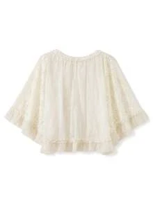 Women Vintage Lace Blouse Flowy Ruffle Solid Color Long Sleeve Tops Sheer Mesh Layered Frill Pullover Tops See Through Lantern Sleeve Ruffle Shirt - White - View 6