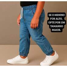 Krica Kids - Calça Jogger Jeans Menino Infantil Elástico Conforto 4 ao 14 - Lavagem Média - Visão 3