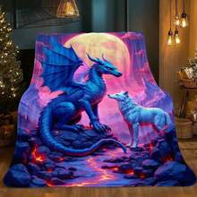 Dragon And Wolf Blanket, Soft Polyester Flannel, Digital Printing, Lightweight, Comfortable, Suitable For Sofa, Bed, Travel, Office, Ideal Gift For Family And Friends, RV Bedding - Nhiều màu 2 - Xem 12
