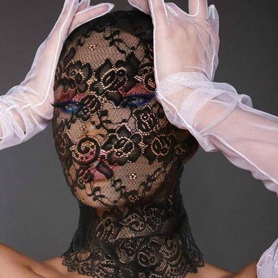 1 Piece Sexy Lace Mask Full Face Masquerade Hollow Out See Through Lace Hood