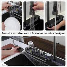 Stainless Steel 304 Gourmet Kitchen Sink (80x40 Cm) With Smart Waterfall Faucet And Accessories. - D68-灰色 - 查看 6