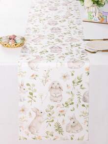 1pc Easter Bunny Table Runner, Funny Rabbit & Floral Pattern Tablecloth, Spring Kitchen Dining Table Decor, Easter Home Decoration, 13x70 Inches - Multicolor - View 6