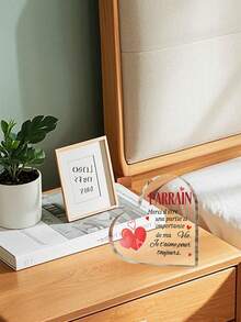 1pc French Acrylic Desktop Decorative Ornament Sign, Thank You Parrain Text & Warm Element Design Decoration, Daily/Holiday/Birthday Ideal Gift To Parrain, Home, Desktop, Bedside Table, Study Room Decoration - Multicolor - View 7