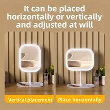 LED Makeup Mirror With Front Lights, Vanity Mirror With Storage Base, 3 Lighting Modes, Rechargeable Battery, Touch Control, Foldable & Portable, Suitable For Student Dorm And Daily Use - Multicolor - View 5