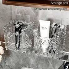1pc/2pcs Wall Mounted Storage Box, Transparent Bathroom/Kitchen Organizer Rack For Storing Facial Cleanser, Glasses, Razor, Comb, Cotton Pads, Massager And Other Small Items