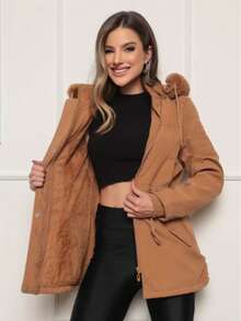 Women's Lined Twill Parka - Mocha Brown - View 2