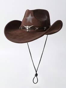 1pc Unisex Handmade Painted Star Pattern Ombre Windproof Rope Wide Brim Hat, Fashion New Faux Leather Band Western Cowboy Hat, Versatile Casual Fedora, Suitable For Daily Wear, Parties, Western Themed Events, Gatherings, Cosplay, Graduation, Masquerade, Festivals, Birthdays, Concerts - Top Hat - View 2