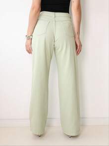 Women's Wide Leg Jeans, High Waist, Butt Lifting Design - Olive Green - View 4