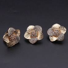 女士奢华花卉水钻首饰套装，金色花朵吊坠项链耳环手链戒指组合，适合宴会舞会佩戴