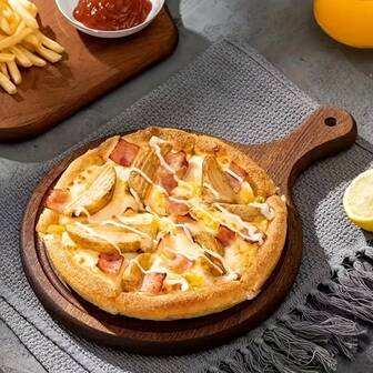 Träskärbräda, träpizzaskal med handtag, rund pizzaplåt, bakning, middag, festfat - lämplig för pizza, sallad, ost, frukt, viktigt köksbänkstycke och julklapp, fest, sammankomst