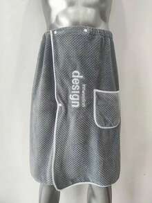 1 pieza Toalla de baño con bordado de letra para hombres, decoración de boda de verano para el hogar y el baño, vuelta al colegio - Gris - Ver 15