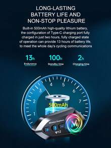 2pcs Wireless Motorcycle Helmet Headphones With FM Radio, RGB Ambient Lighting, High-Definition Audio, Wireless 5.4, Dual Phone Connection, Long Battery Life, Type-C Charging, Auto Answer, Voice Assistant