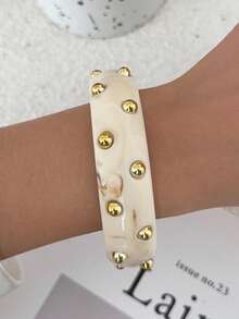 1pc Bohemian Geometric Arc Circle Rivet Resin Cuff Bracelet, Luxurious Casual Party Couple Wedding Holiday Versatile Charm Resin Bracelet Gift (Slight Defects And Color Variations In The Resin Are Normal) - Bracelet - View 15