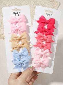 6个/套 新款纯色丝带蝴蝶结发夹，适合可爱女宝宝，手工蝴蝶结发夹，发饰，儿童发饰