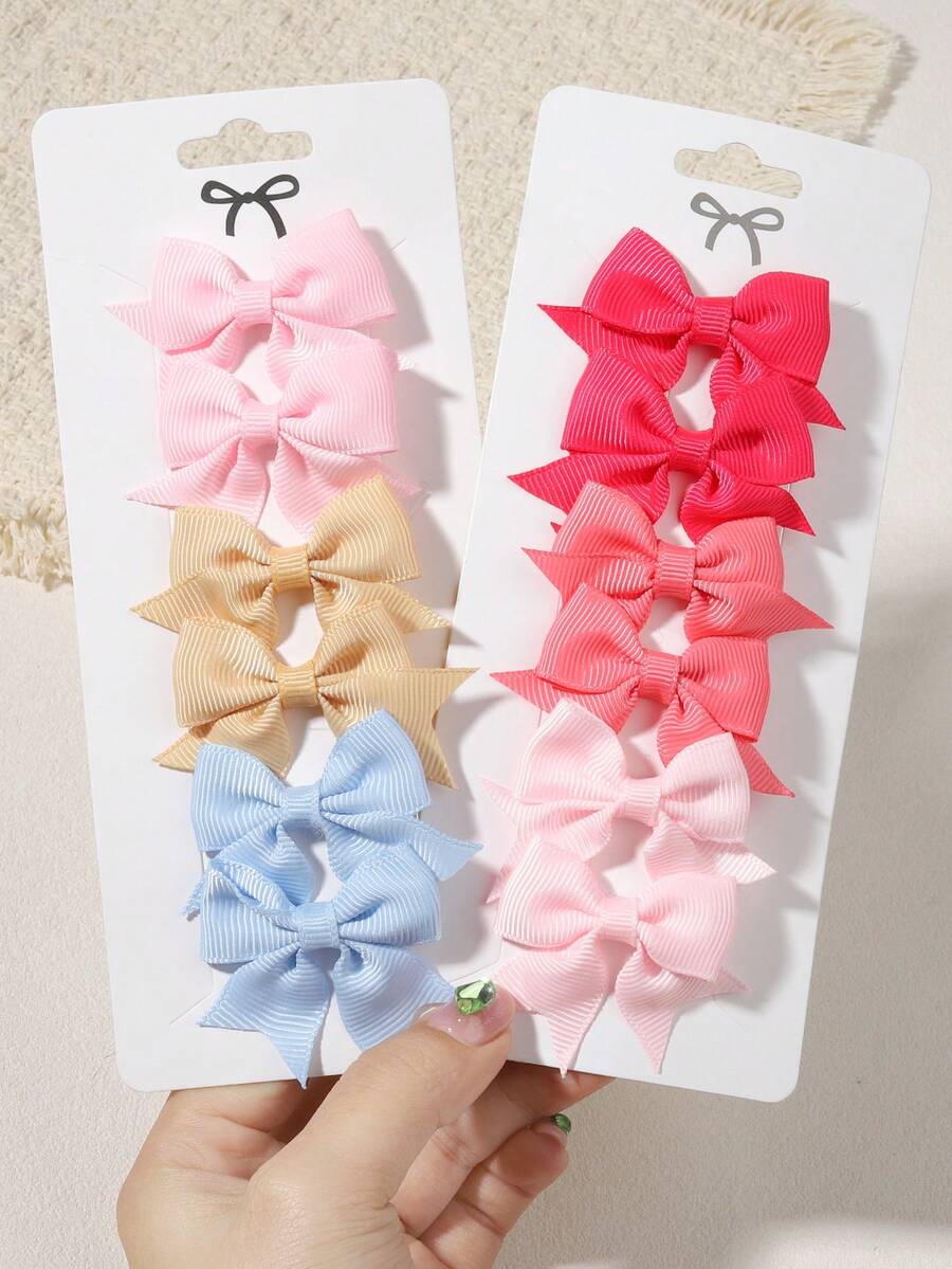 6个/套 新款纯色丝带蝴蝶结发夹，适合可爱女宝宝，手工蝴蝶结发夹，发饰，儿童发饰