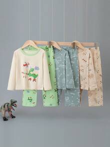 Bộ đồ ngủ 6 món cho bé trai, in hình phi hành gia, máy xúc và khủng long hoạt hình, gồm áo dài tay và quần dài, thích hợp cho mùa xuân/thu. - Nhiều màu - Xem 1