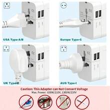 phenomdom 通用旅行适配器，1 个 USB 端口 + 1 个 Type-C 端口，墙插式电源适配器，美规/欧规/英规/澳规转换适配器，USB 充电器，旅行适配器，适用于旅行、家庭和办公用途 - 白色 - 查看 5