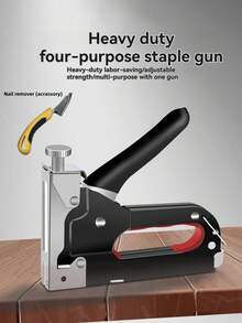 1pc Multi-Functional 4-In-1 Heavy Duty Nail Gun, Manual Handheld Nail Gun, Iron Structure, Battery-Free, Suitable For DIY Home Decor, Camping And Industrial Use, Applicable For T-Shaped And U-Shaped Nails.