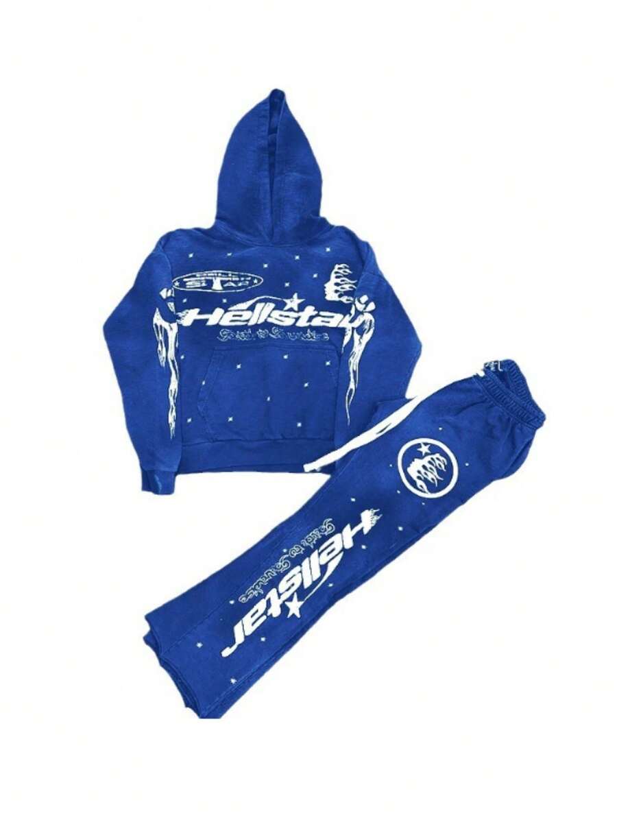 Mens 2 Piece Outfits,Men's Fashion Hooded Flared Pants Set, Sporty Couple Hooded Sweatshirt - LMST1HY02X** - 查看 1