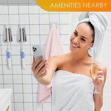 Stainless Steel Toothbrush Holder, No Drill Bathroom Toothbrush & Cup Organizer Wall Mount - Silver - View 2