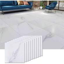 Piso Vinilico Autoadherible, 10 pcs Pisos PVC Autoadheribles, 30 X 30CM, Impermeable y resistente al calor, Azulejos Autoadhesivos de Vinilo, Resistente a Rayones, Apto para Salón, Cocina (Blanco-10) - Blanco-10 - Ver 1