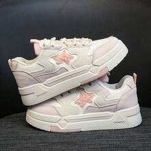 复古小众休闲硫化女鞋，透气白色运动鞋，适合春秋季穿着 - 粉色 - 查看 10