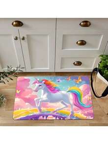 1 件独角兽图案地毯，8 毫米厚涤纶卡通奇幻马地垫，适用于卧室、客厅、玄关 - 可机洗长方形室内地垫装饰，客厅地毯，玄关地垫，浴室地垫，厨房地垫 - 彩色 - 查看 6