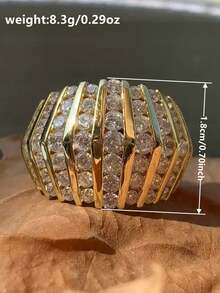 1pc Women's Copper Plated Silver Zirconia Ring, Fashionable And Versatile For Daily Wear - Yellow Gold - View 6