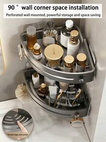 1pcNo Drilling Adhesive Heavy Duty Waterproof Plastic Corner Shelf - Heavy Duty Wall Mounted Bathroom/Kitchen Storage Shelf, With Shelves Space Saving Curved Corner Cabinet Storage Rack - Multicolor - View 9