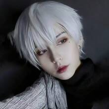 Black Short Hair Cosplay Wig Male Party 30 Cm High Temperature Fiber Synthetic Hair Wigs - White - View 6