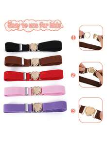1/2pcs Girls Elastic Waist Belt, Adjustable Heart-Shaped Buckle, Suitable For Jeans And Dresses - Multicolor - View 2