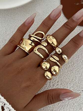7 Pcs/Set Punk Rings Set For Women Vintage Geometric Rings Set Fashion Personalized Jewelry Gifts Match With Daily Outfits, Party Accessories