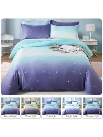 2/3 Pcs Bedding Set Cute Ombre Rainbow Soft Single Double Size Blue/Pink/Purple Brushed Microfiber Duvet Cover Sets For Kids Girls Teens Adults With Pillow Case Zipper Closure In Home Decor Bedroom For Autumn, All Season, Halloween,Christmas Gifts,
