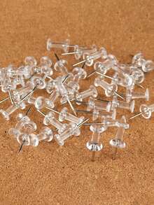 1 Box Of 50/100 Pcs Transparent Thumb Tacks Map Photo Cork Board Pins - Clear - View 12