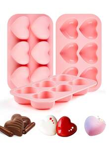 2pcs Heart Shaped Silicone Molds, Silicone Chocolate Molds, Valentine's Day Chocolate Molds, Suitable For Baking, Chocolate, Cupcakes, Brownies, Jelly, Soap, Candy, Home Baking - Pink - View 1