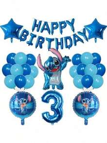 史迪奇主题铝箔气球和蓝色乳胶气球套装，生日派对和节日必备装饰 - 彩色 - 查看 13