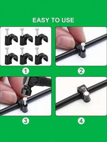 100pcs 1/4 Inch (6mm) Heavy Duty J-Type Clips With Nails, Ethernet Cable Management Solution - Black - View 5