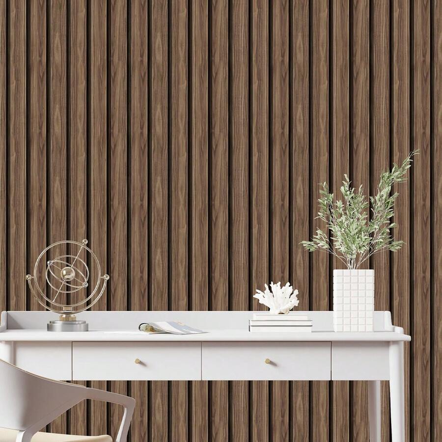 Adhesive Wallpaper With Ribbed Wood Pattern, Rustic Oak, Medium Strips - Multicolored 28 - View 1