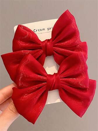 2 piezas Pinzas para el cabello con lazo rojo, accesorios para el cabello de princesa, tocado para Año Nuevo, regalo festivo